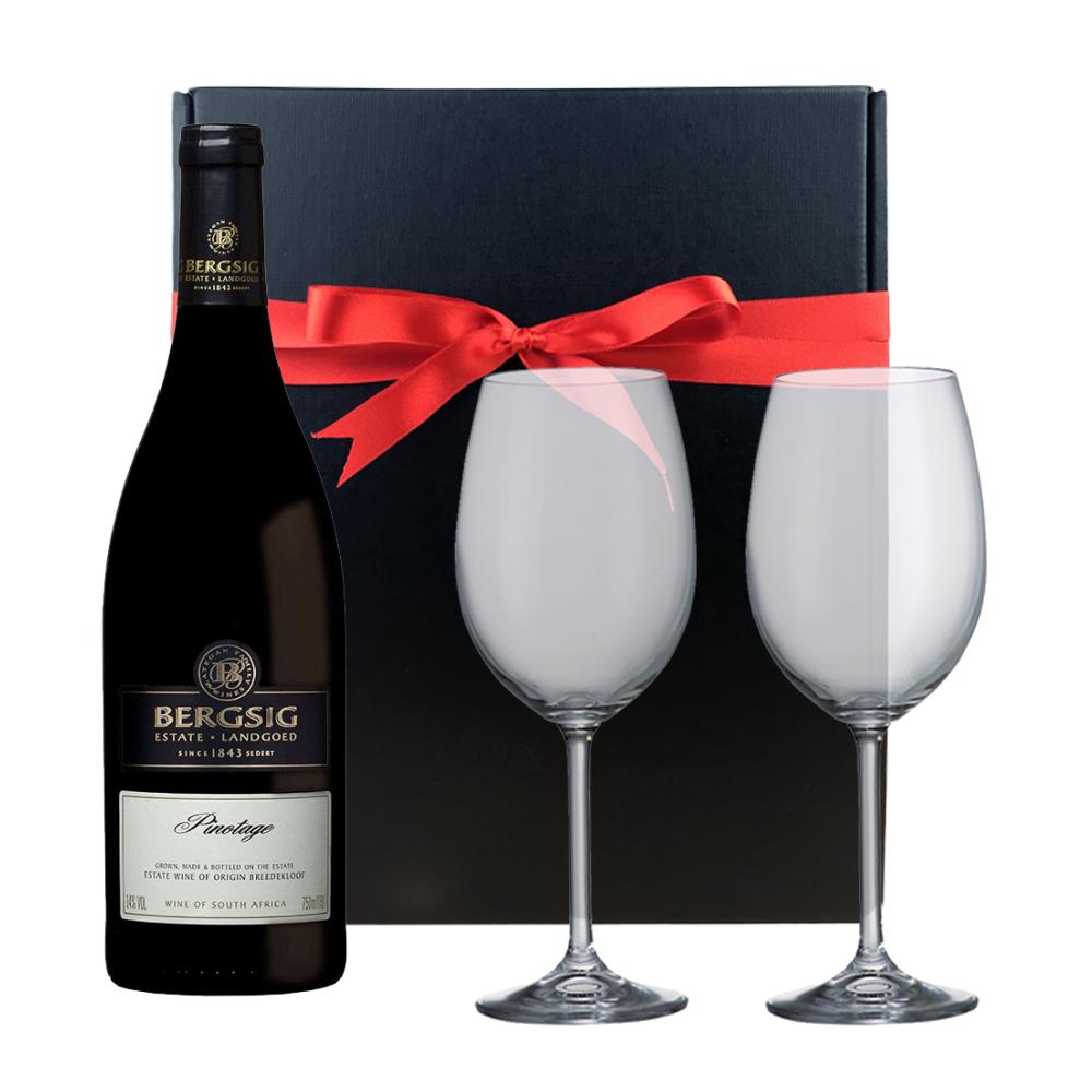 Bergsig Estate Pinotage And Bohemia Glasses In A Gift Box